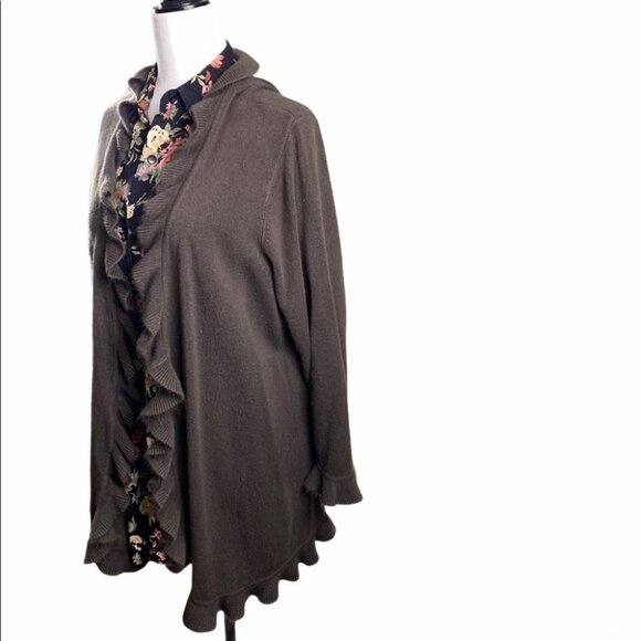 EVIE Ruffle Cardigan Brown 3X - Picture 2 of 5
